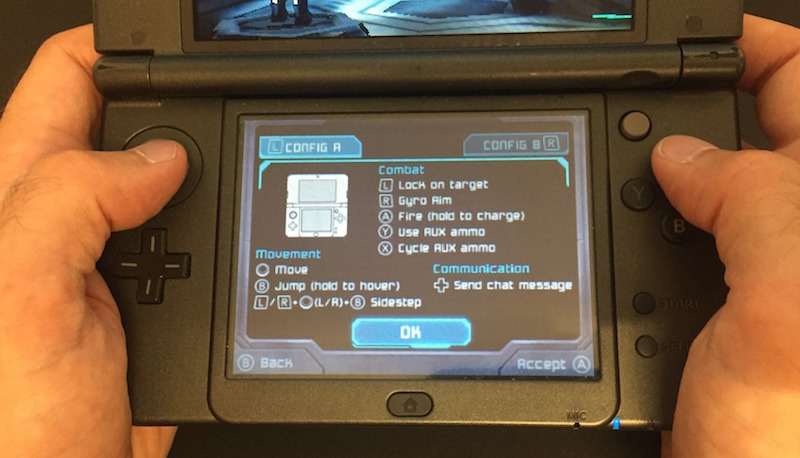 Controller configuration A is the only option for people with a standard 3DS. Tilt the 3DS to aim up and down.